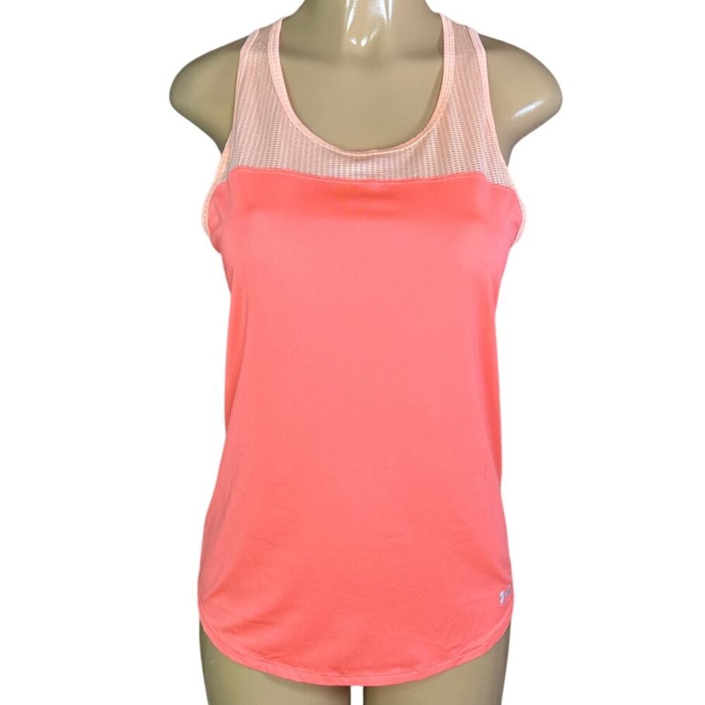 Under Armour HeatGear Tank Top Mesh Cutout Back Coral Orange Size Medium